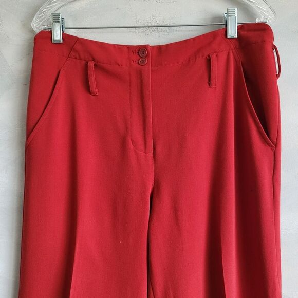 Red Flare Straight Leg Trouser Low Belt Loops Size 8 Y2k Bratz Maximalist Pants - Picture 12 of 12